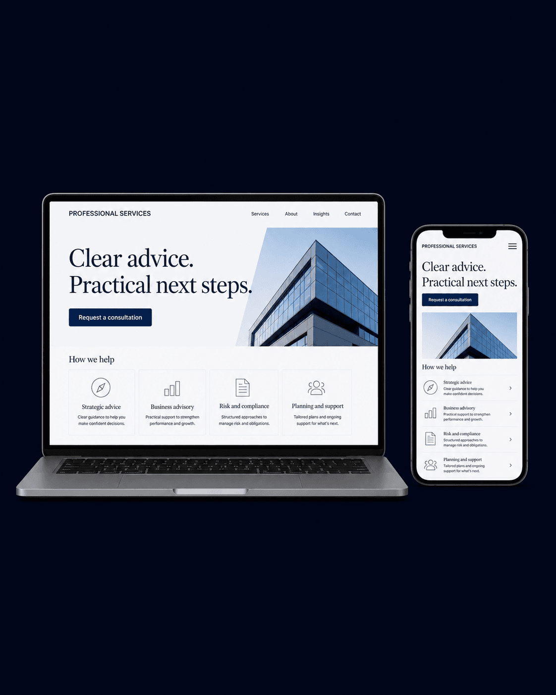 Professional services website concept